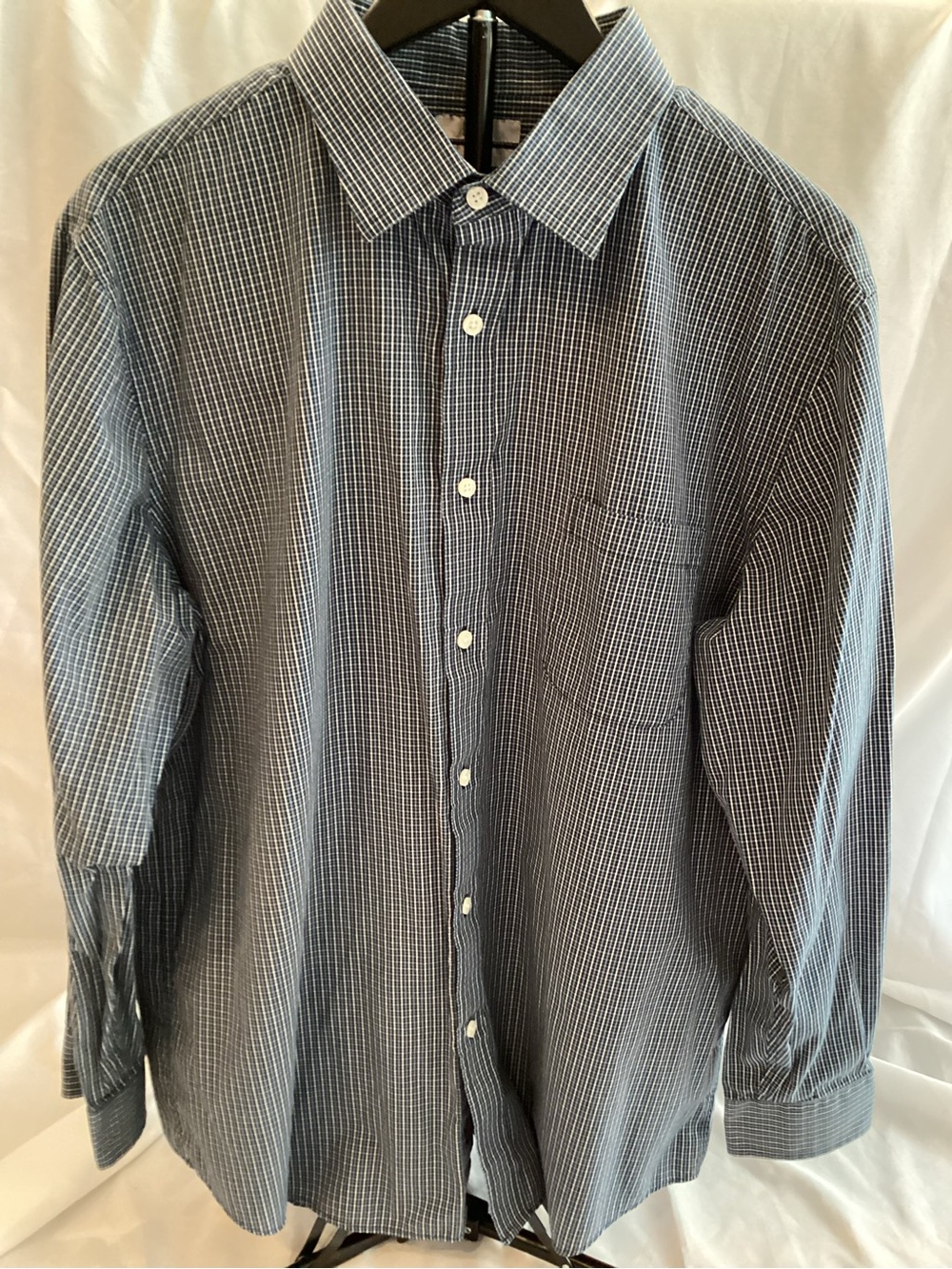 croft & barrow Navy and White Micro-Check Button-Down Shirt